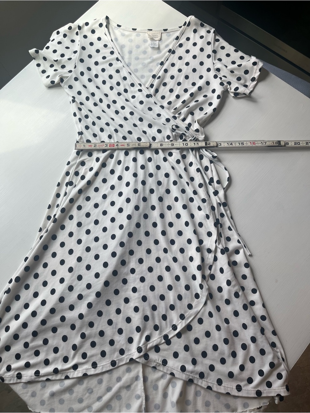 Polka Dot Wrap Dress - White with Black Dots Size Small - Picture 6 of 10